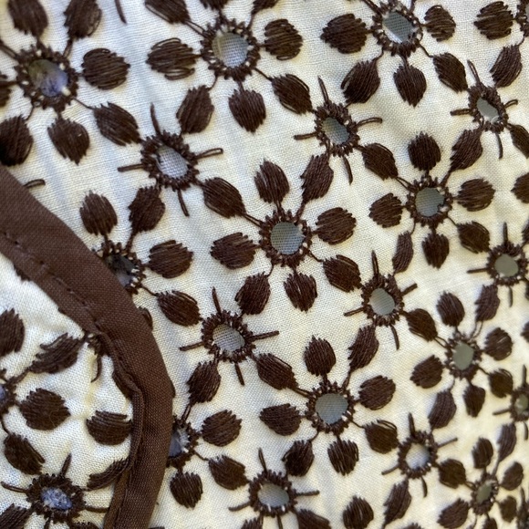 Kenar Embroidered Eyelet Brown & Cream Tailored Blazer Jacket sz 12 - Picture 5 of 12